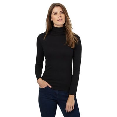 The Collection Black ribbed roll neck top